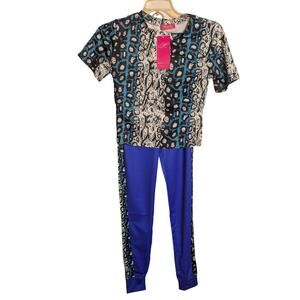 NEW Mundefeis 2pc Athleisure Outfit Blue Black Snake Animal Print Large Joggers